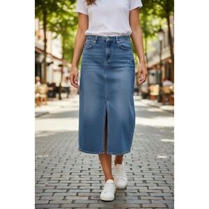 Rachel Zoe Denim Maxi Skirt Women's Size 8 Blue Jean Long Slit Front NWOT‎